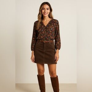 L.L. Bean Mocha Brown Corduroy Skirt Cottagecore Western Cabincore 10 Petite